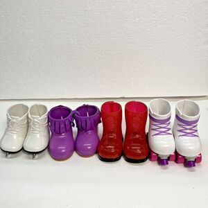 18 Inch Doll Boots Skates and Ice Skates Lot of 4 White Purple Red Fashion